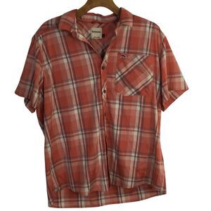 Simms Mens Short Sleeve Button Up Outdoor Fishing Hiking Plaid Shirt Orange XL